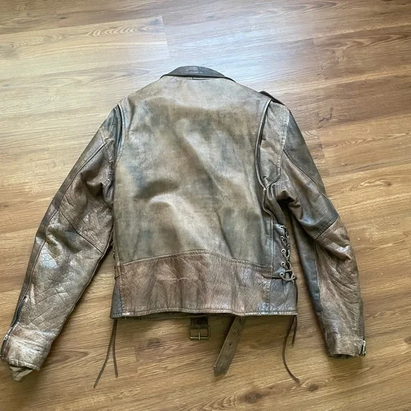Men’s brown leather biker jacket